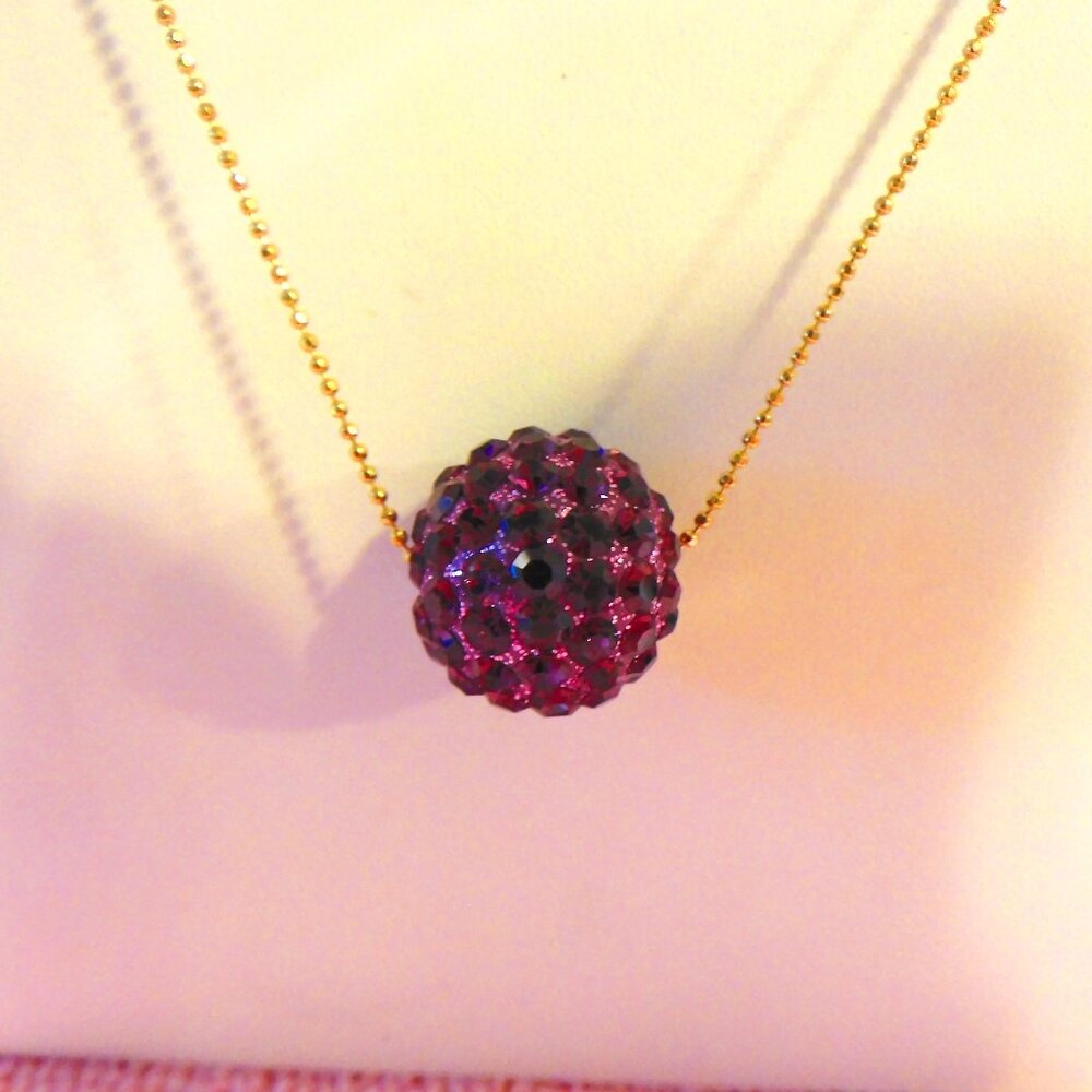 BEAUTIFUL KIRKS FOLLY PURPLE SWAVORSKI CRYSTAL BALL NECKLACE